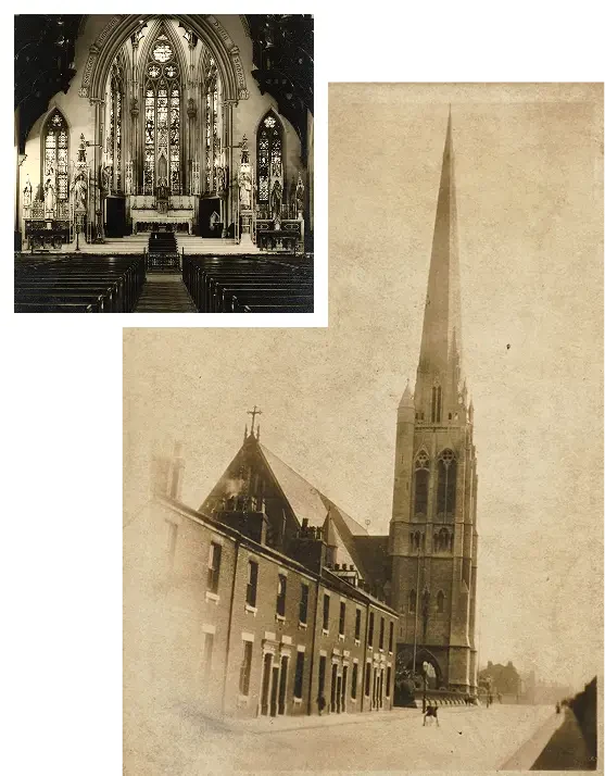 Vintage photographs of the interior and exterior of St Walburge's church, Preston