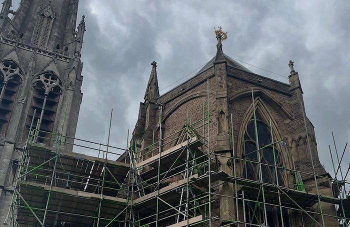 Exterior restoration work on St Walburge's Church, Preston