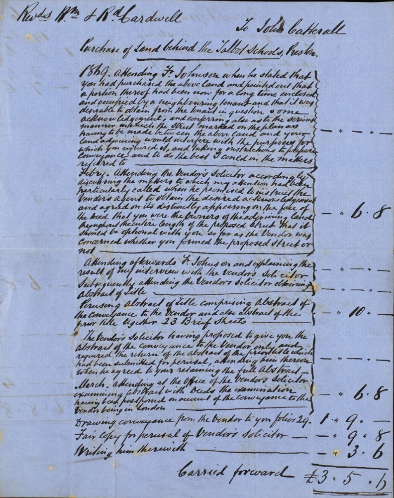 Handwritten letter from the Agricultural Implement Manufactory, Preston, to Mr Hansom, dated 12 March 1853, quoting £254 for two large heating stoves and associated brickwork at St Walburge's Church, signed John Whitehead.